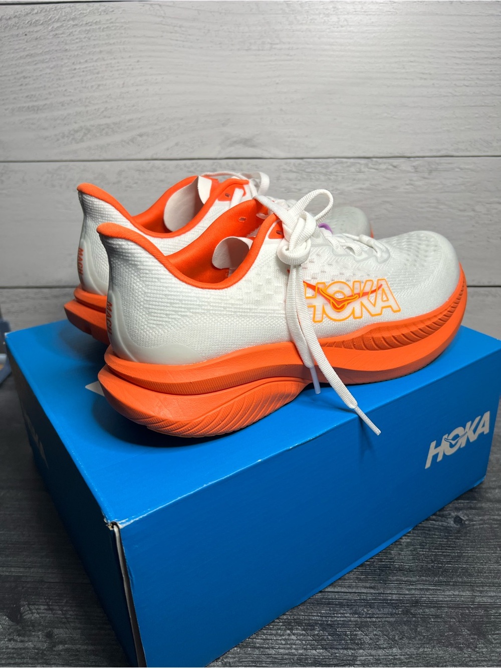 Hoka Womens Mach 6 with Orange Accents and Purple Laces - Picture 4 of 5